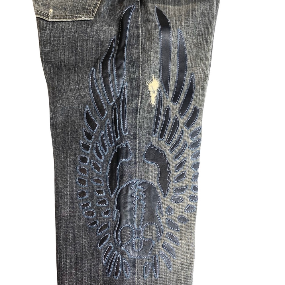 HTF: 7 For All Mankind® x Great China Wall ☻︎ Leather Skull Patch Standard Jeans - Picture 3 of 16